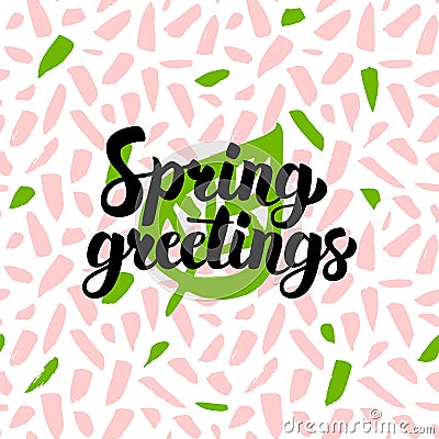 Spring Greetings Handwritten Card Vector Illustration