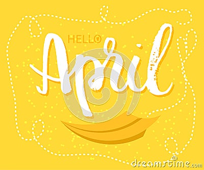 Spring greetings to the month of April design in yellow background with paper origami plane was drawing to a seasonal marketing pr Cartoon Illustration