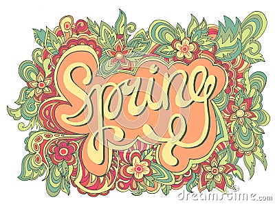 Spring hand lettering. Vector floral calligraphic banner Vector Illustration