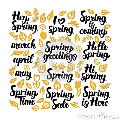 Spring Handwritten Lettering Vector Illustration