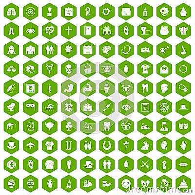 100 spring holidays icons hexagon green Vector Illustration