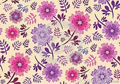 Spring Hope Pink and Purple Flowers Vector Illustration