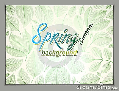 Spring horizontal banner design, vector green and fresh leaves f Vector Illustration