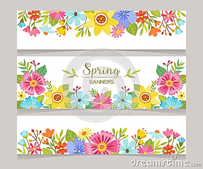 Seasonal Spring Decorative Banner set Vector Illustration