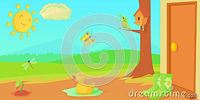 Spring horizontal banner things , cartoon style Vector Illustration