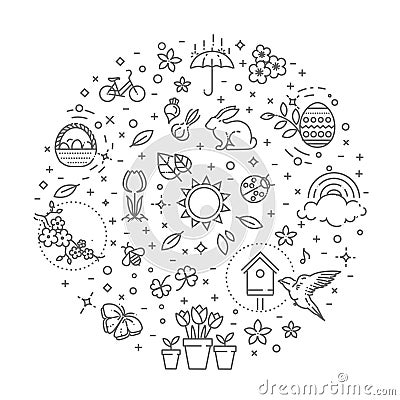 Spring icons set. Spring Garden, Flowers and Gardening Equipment. Flat Design Style Vector Illustration