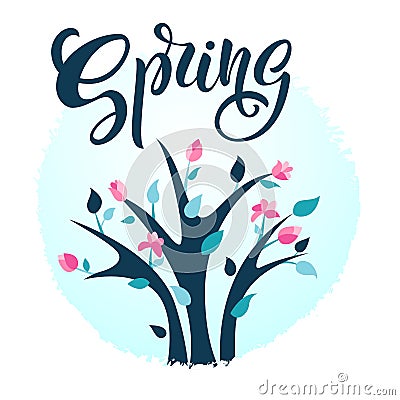 Spring illustration with bright flowering shrub. Spring bush. Ha Vector Illustration