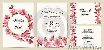 Spring invitations with blossom sakura, cherry flowers Vector Illustration