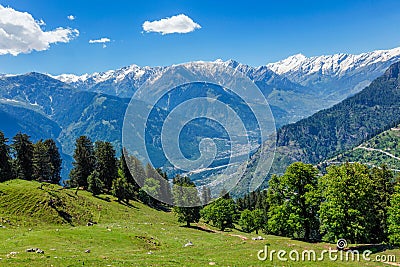 Spring in Kullu valley in Himalaya mountains. Himachal Pradesh, India Stock Photo