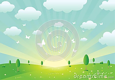 Spring Landscape Vector Illustration