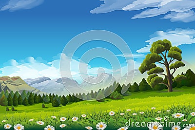 Spring landscape background Vector Illustration