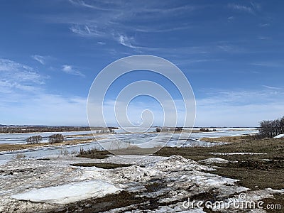 Spring landscape on a cloudy day to the Volga river Stock Photo