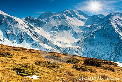 Spring landscape on a sunny day in the Fagaras mountains,Carpathians,Romania Stock Photo