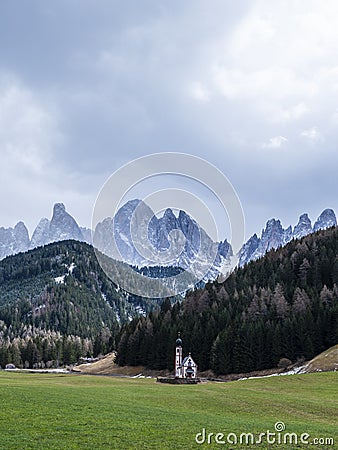 Spring landscape in val di funes Stock Photo