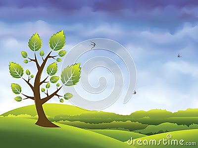 Spring landscape vector background Vector Illustration
