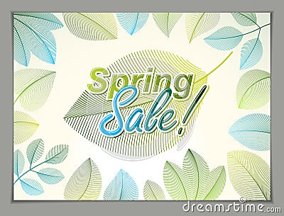 Spring leaves horizontal background, nature seasonal template for design banner, ticket, leaflet, card, poster with green and Vector Illustration