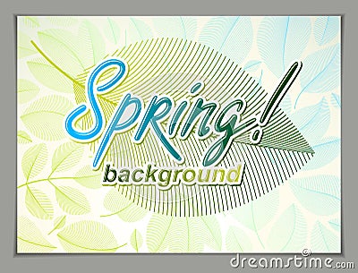 Spring leaves horizontal background, nature seasonal template for design banner, ticket, leaflet, card, poster with green and Vector Illustration