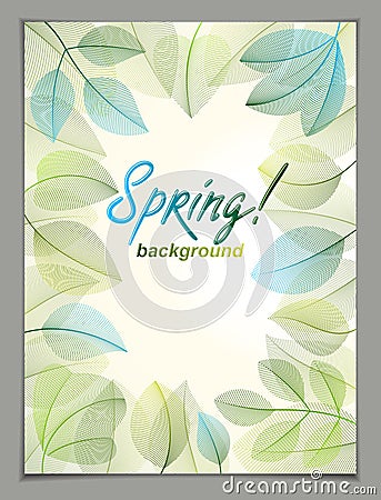 Spring leaves vertical background, nature seasonal template for design banner, ticket, leaflet, card, poster with green and fresh Vector Illustration