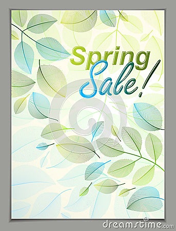 Spring leaves vertical background, nature seasonal template for design banner, ticket, leaflet, card, poster with green and fresh Vector Illustration