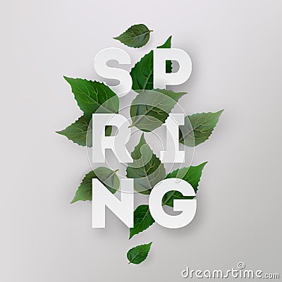 Spring letter with leaves. Vector Illustration