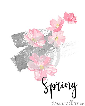 Spring lettering. greeting cards, banners and invitation card with blossom sakura flowers. Color pink sakura cherry blossom flowe Stock Photo