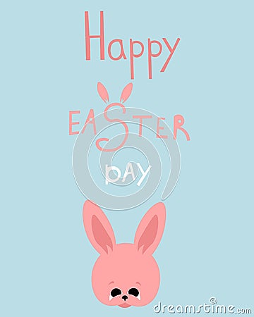 Happy easter. Cute hares. Spring lettering. Religious holiday. Greeting card Stock Photo
