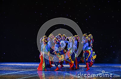 Spring of Lhasa-China Tibetan collective dance Editorial Stock Photo