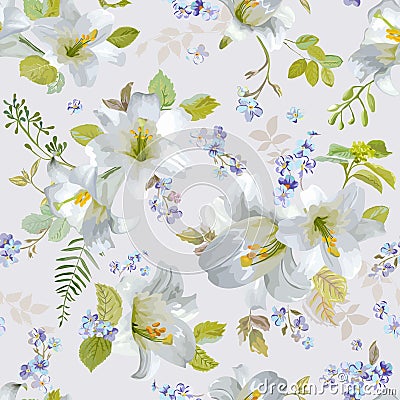 Spring Lily Flowers Background Vector Illustration