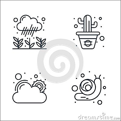 spring line icons. linear set. quality vector line set such as snail, good weather, cactus Vector Illustration