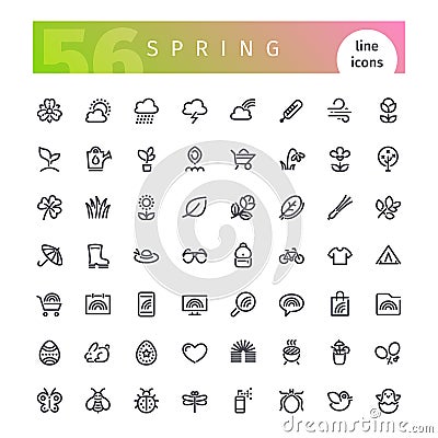 Spring Line Icons Set Vector Illustration