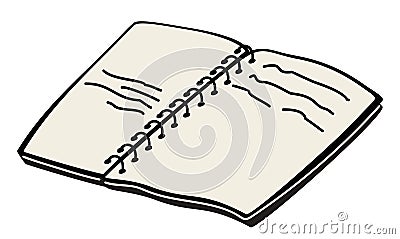 Spring-loaded notebook open notebook with notes. Vector doodle monochrome illustration Cartoon Illustration