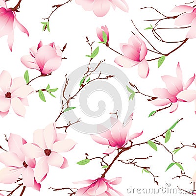 Spring magnolia flowers seamless vector pattern Vector Illustration