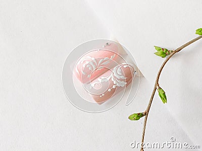 Spring manicure. Tips with pink monogram design on a white background. Stock Photo