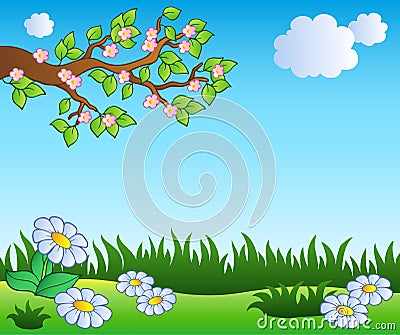Spring meadow with daisies Vector Illustration