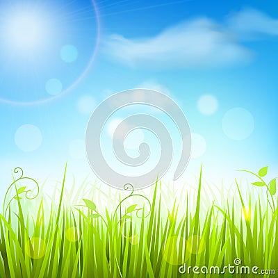 Spring meadow grass blue sky poster Vector Illustration