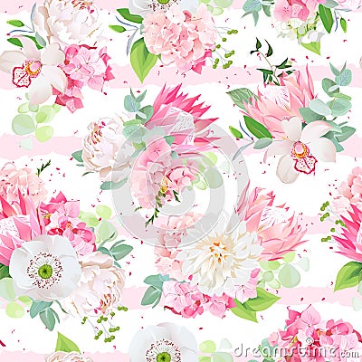 Spring mixed bouquets striped seamless vector design pattern Vector Illustration