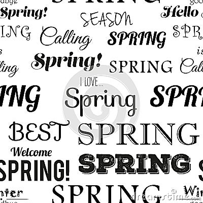 Spring modern typographic seamless pattern. Vector Illustration