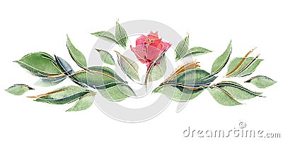 Floral chaplet composition with delicate watercolor rose bud Stock Photo