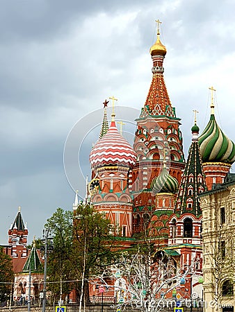 Spring Moscow city landscape. Well-known monument of Russian architecture Stock Photo