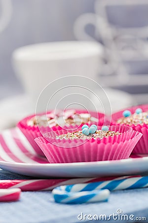 Spring muffins pink sweet cakes dessert Stock Photo