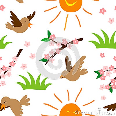 Spring natural floral symbols seamless pattern background vector Vector Illustration