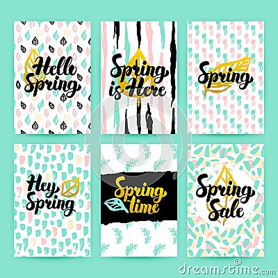 Spring Nature Trendy Posters Vector Illustration