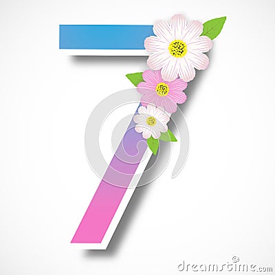 Spring number seven with colorful flower ,vector illustration te Vector Illustration