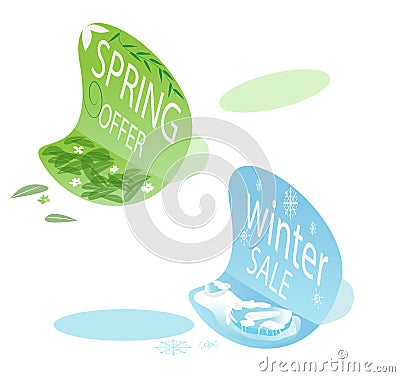 Spring Offer & Winter Sale Stickers Vector Illustration