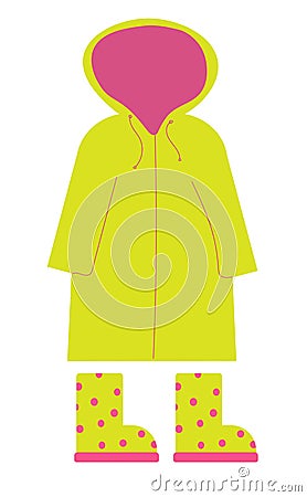 Spring outerwear. Cartoon children seasonal spring, summer, autumn clothes. Waterproof raincoat with hood, raincoat Vector Illustration