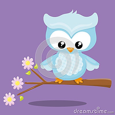 spring owls blue owl tree 10 Vector Illustration