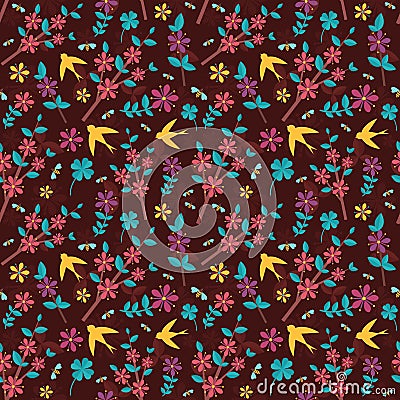 Spring Sakura Blooming Pattern Vector Illustration