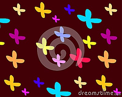 Colourful butterflies spring pattern on vintage brown background Stock Photo