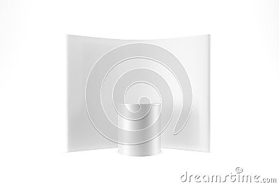 Spring Pop Up mockup promo stand front view. Curved matte surface isolated white background. 3d rendering Stock Photo