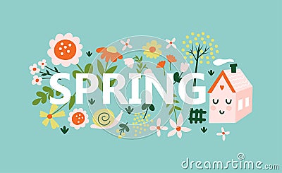 Spring poster with flowers. Vector illustration Vector Illustration